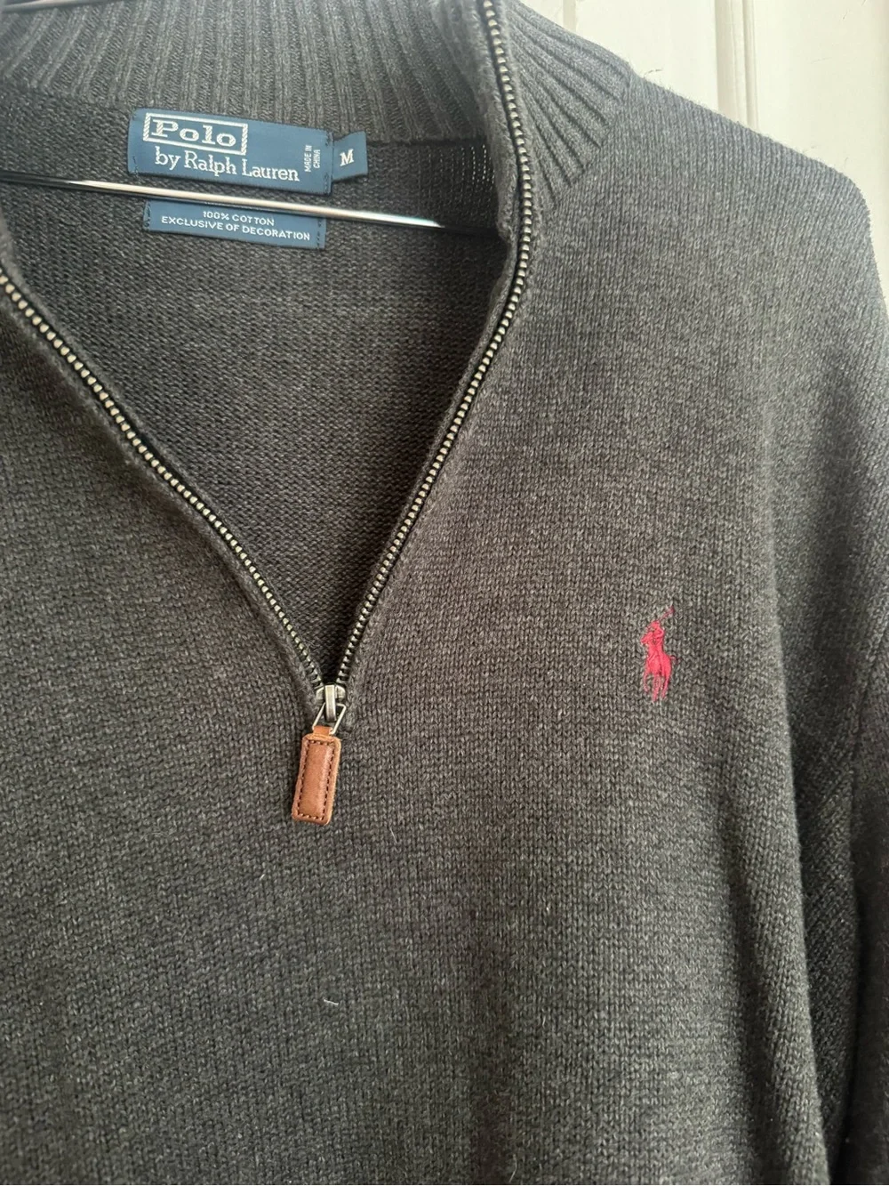 Ralph Lauren Men's Zip Sweater in Charcoal with Red Pony